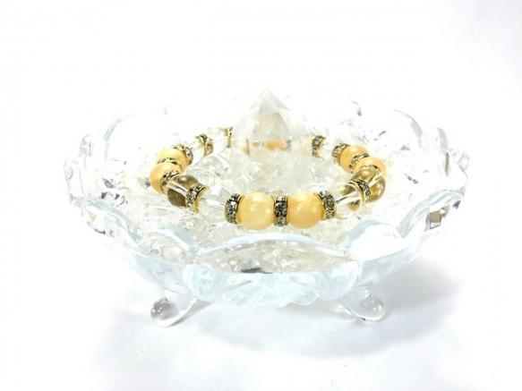 アラゴナイトと水晶を組み合わせたパワーストーン　ブレスレット　天然石ブレス　10mm（ロンデル：ゴールド） 5枚目の画像