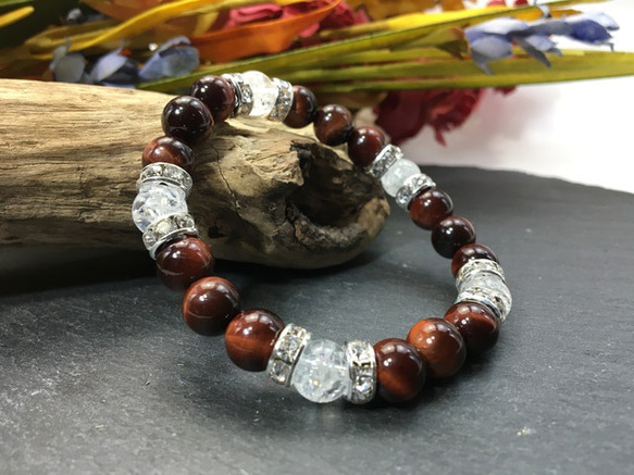 レッドクラック水晶ブレスレット めぐりん】レッドオーラ