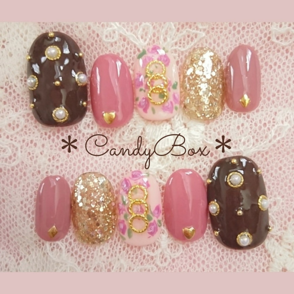 秋色 こっくりカラー モーヴ ダークブラウン ゴールドパーツ×パールが  