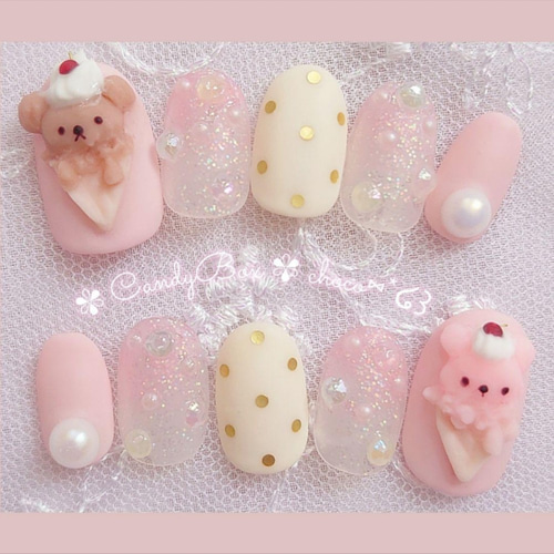 うさ くま アイスクリーム ガーリーネイルチップ ネイルチップ（つけ爪 
