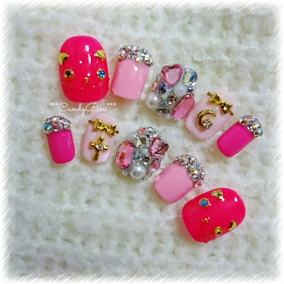 ネイルチップ 宝石ネイル ビジューネイル 夏ネイル 宝石箱ネイル