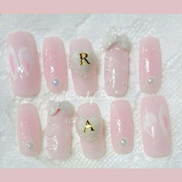 再販❤️ちゅるんシアーピンク×3dリボン*イニシャルネジェル ジェル  