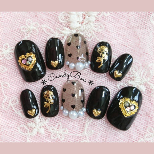 design7】韓国 ブラッククラウンネイルチップ ネイルチップ（つけ爪  