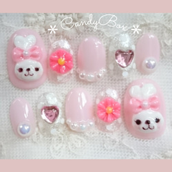オシャレ好き うさぎ の ガーリー ジェルネイルチップ ネイル