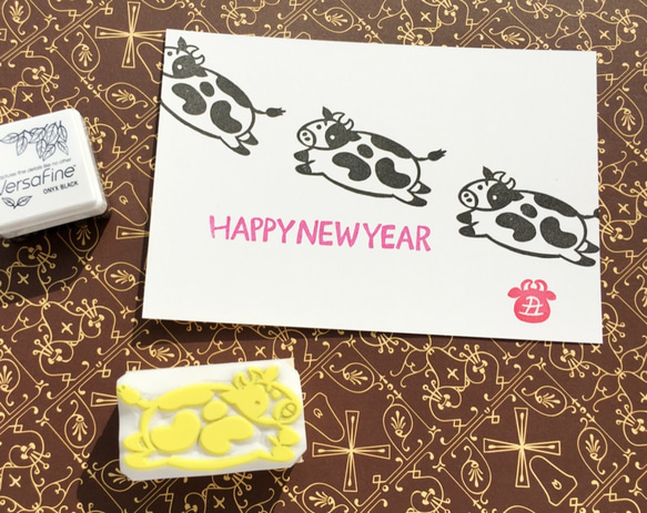 うし！」大きめ牛の消しゴムはんこ（持ち手つき） はんこ・スタンプ