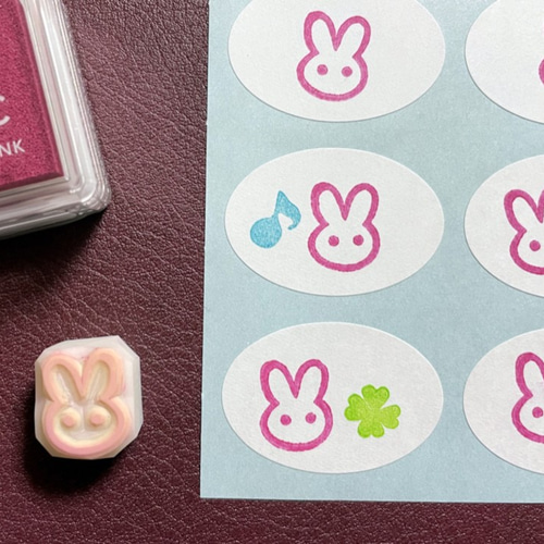 うさぎ顔の消しゴムはんこ（持ち手つき）【シンプルミニ動物シリーズ1