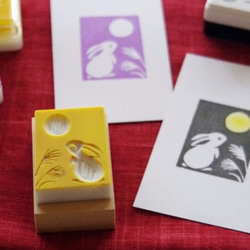 お月見うさぎとススキの消しゴムハンコ（持ち手付き） はんこ