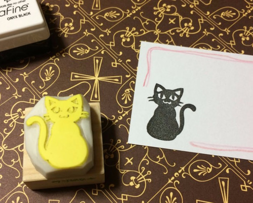 消しゴムはんこNo.393 黒ねこちゃんと春 消しゴムはんこNo.393 黒ねこちゃんと春