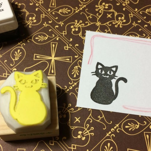 消しゴムはんこNo.393 黒ねこちゃんと春