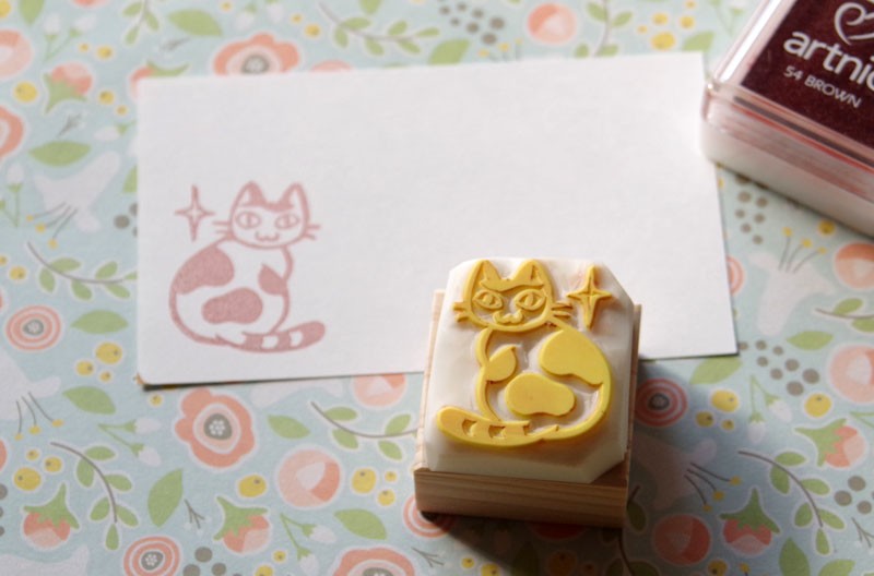 消しゴムはんこNo.308 キラキラ星とねこ 消しゴムはんこNo.308 キラキラ星とねこ 雑貨・ステーショナリー