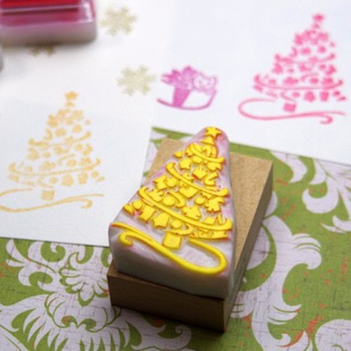 クリスマスツリーの消しゴムハンコ （持ち手付き） はんこ・スタンプ