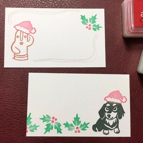 クリスマス 柊の消しゴムハンコ （持ち手付き） はんこ