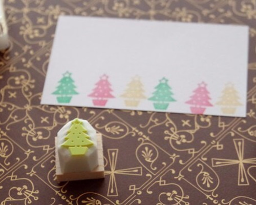ミニクリスマスツリーの消しゴムはんこ（持ち手付き） はんこ