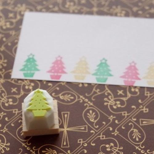 ミニクリスマスツリーの消しゴムはんこ（持ち手付き） はんこ