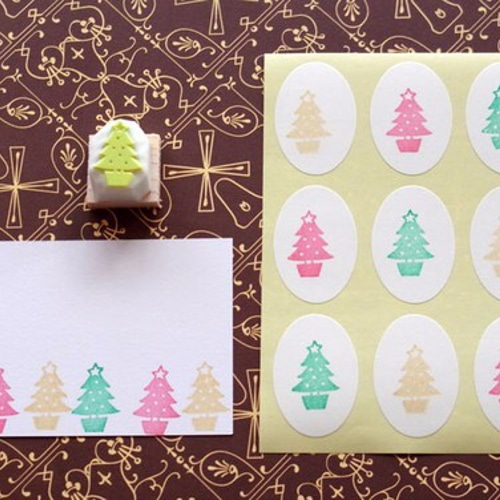 ミニクリスマスツリーの消しゴムはんこ（持ち手付き） はんこ