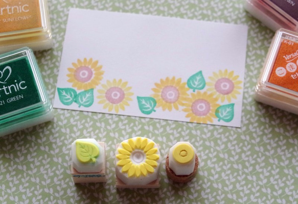 ヒマワリ畑を作ろう！ひまわりの花と葉っぱ（小）消しゴムはんこ