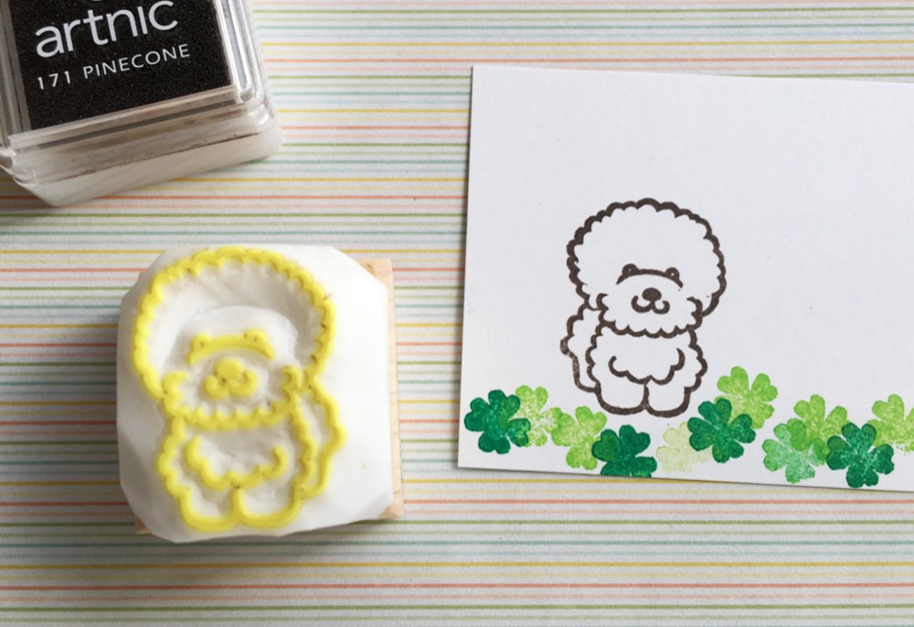 犬（ビションフリーゼ）の消しゴムはんこ（持ち手付き） はんこ