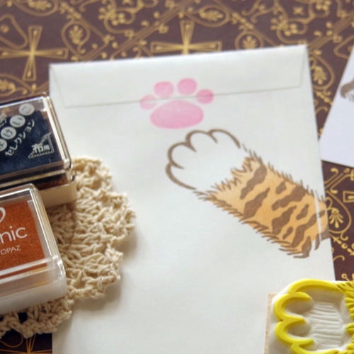 猫の肉球消しゴムはんこ 大サイズ（持ち手付き） はんこ・スタンプ