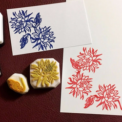 月下美人の花とつぼみの消しゴムはんこセット（持ち手つき）＆押し方