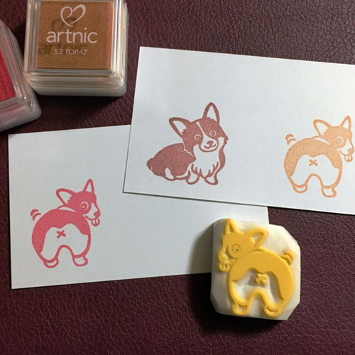 消しゴムはんこNo.349 モフモフわんちゃん hand made 消しゴムはんこ