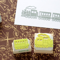 汽車（蒸気機関車）の消しゴムはんこセット（持ち手つき） はんこ