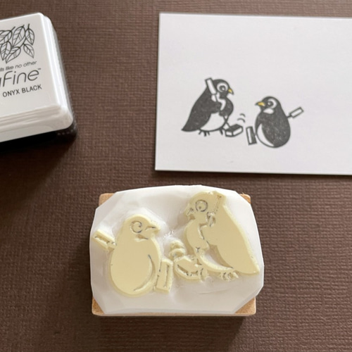 カーリングペンギンスイーパーの消しゴムはんこ（持ち手つき） はんこ