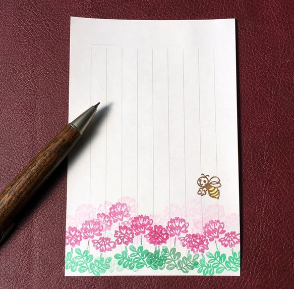 消しゴムはんこを押して作った春の花ミニ便箋（5種類入） 4枚目の画像