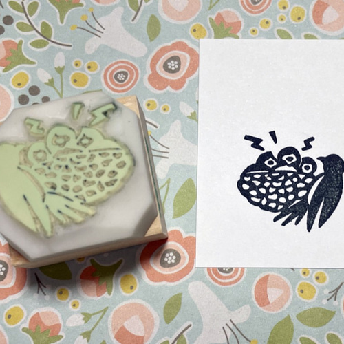 ツバメの巣 燕の親子の消しゴムはんこ（持ち手つき） はんこ・スタンプ