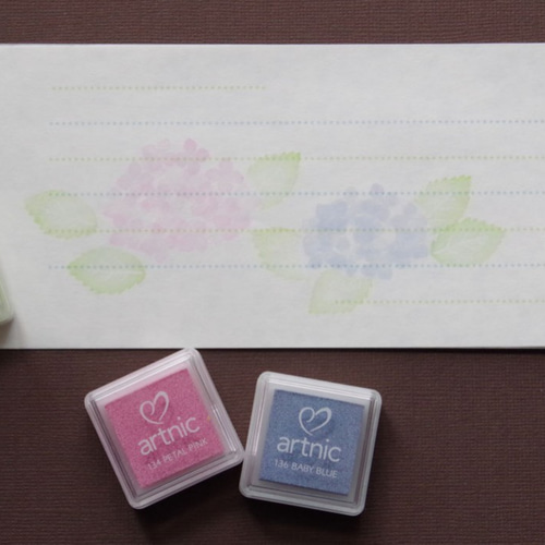 紫陽花のミニ消しゴムはんこ＆押し方見本ミニカード はんこ