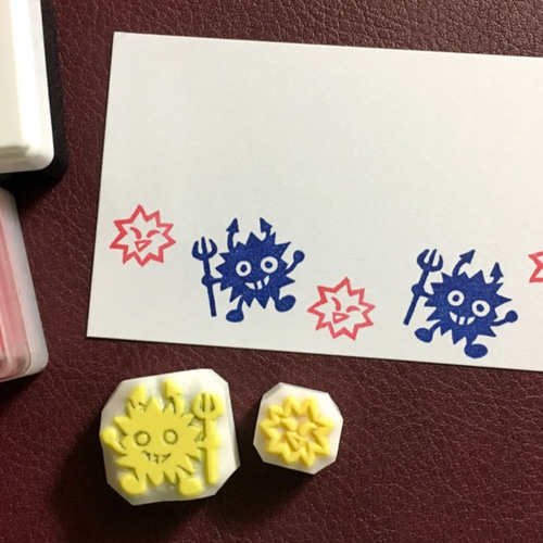 かわいいバイ菌・ウィルスの消しゴムはんこセット（持ち手つき