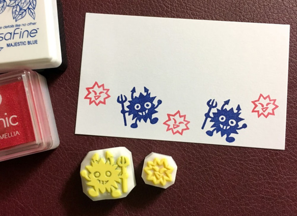 かわいいバイ菌・ウィルスの消しゴムはんこセット（持ち手つき