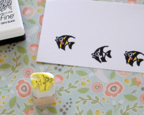 消しゴムはんこNo.90  ちびくまの魚つり 消しゴムはんこNo.90 ちびくまの魚つり