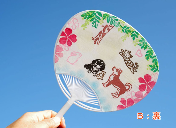 消しゴムはんこを押して作った　夏色ミニうちわＢ（現品限り） 2枚目の画像