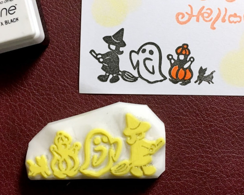 ハロウィン行列の消しゴムはんこ（持ち手つき） はんこ・スタンプ かめ