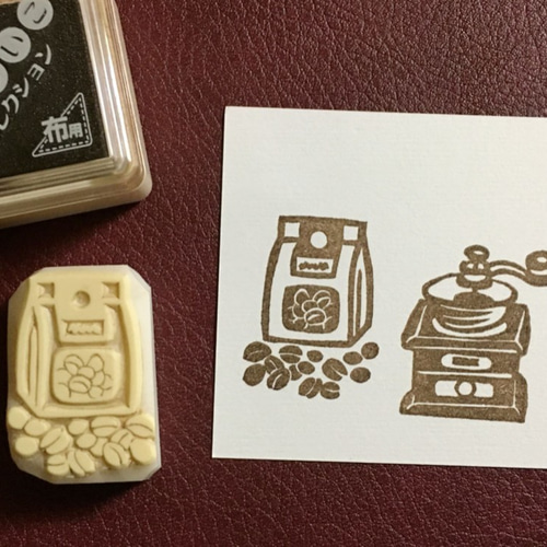 珈琲豆の消しゴムはんこ（持ち手つき）【コーヒーシリーズ2】 はんこ