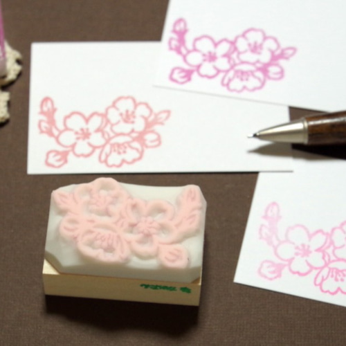 ソメイヨシノ桜の房の消しゴムはんこ（持ち手つき）【桜2】 はんこ