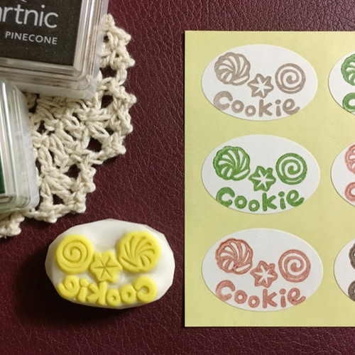 消しゴムはんこ No.285 クリームサンドクッキー Cookie（クッキー）のテイスティシール用消しゴムはんこ（持ち手付き