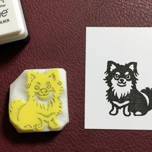 ブラックタンチワワ犬の消しゴムはんこ（持ち手つき） はんこ