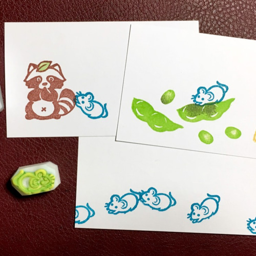 ミニねずみ（子）消しゴムはんこ（持ち手つき） はんこ・スタンプ かめ
