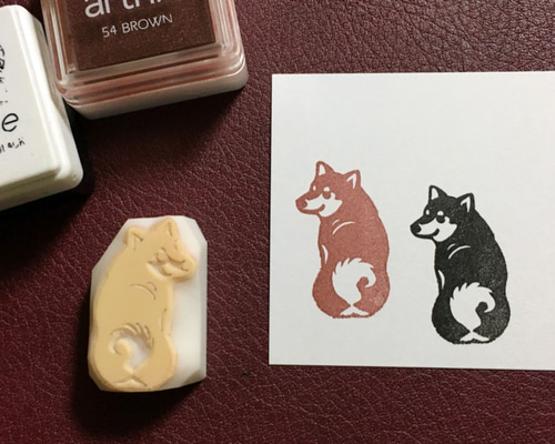 消しゴムはんこNo.376 柴犬 thank you H1085.消しゴムはんこ(スタンプ)柴犬 ありがとう | FEE