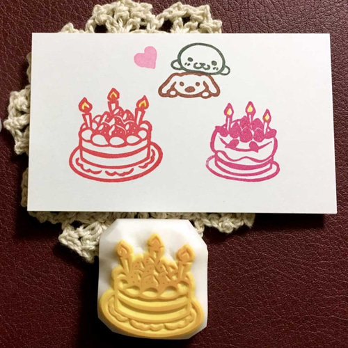 お祝いイチゴケーキの消しゴムはんこ（持ち手つき）【お菓子14