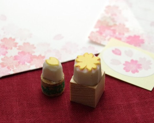 桜の花の消しゴムハンコ・インク・シールミニ封筒カードセット【桜1