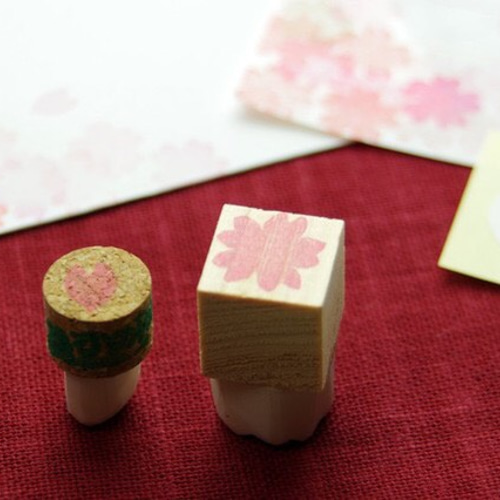 桜の花の消しゴムハンコ・インク・シールミニ封筒カードセット【桜1