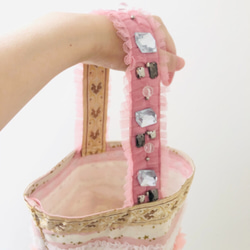 コラージュ  キラキラ　バケツ型バッグ　ピンク 1枚目の画像