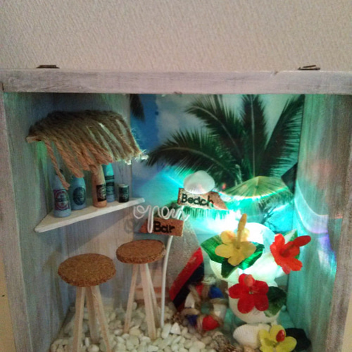 ハワイ アン ミニチュア カフェ バー DIY Miniature Dollhouse Kit ALOHA I made a stylish Hawaiian