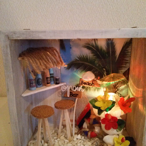 ハワイ アン ミニチュア カフェ バー DIY Miniature Dollhouse Kit ALOHA I made a stylish Hawaiian
