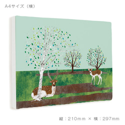 A4アートキャンバス「鹿のいる風景」ポストカード5枚おまけ付き 1枚目の画像