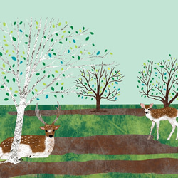 A4アートキャンバス「鹿のいる風景」ポストカード5枚おまけ付き 2枚目の画像