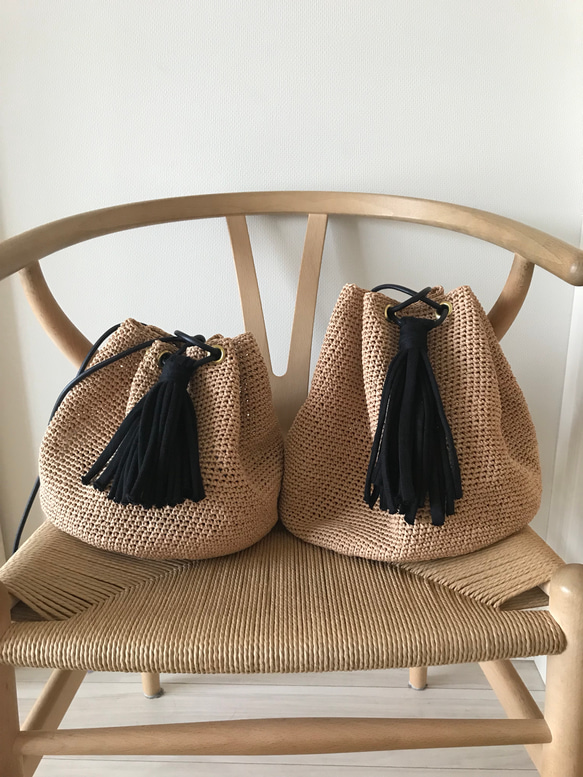 vanessabruno ショルダバッグ ラフィア レザーベルト 巾着付 かご vanessabruno ショルダバッグ ラフィア レザーベルト 巾着付