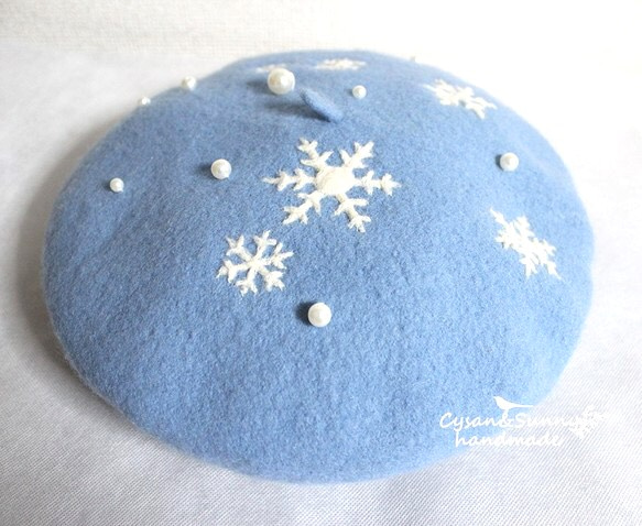 【受注生産】雪の花　 羊毛フェルトベレー帽　冬　雪　スノー 3枚目の画像